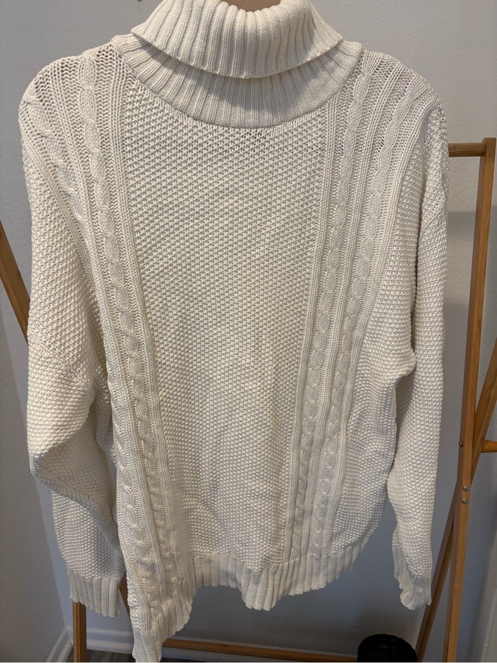 Classic Cream Cable Knit Turtleneck Sweater